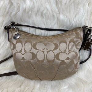Coach khaki Signature Sateen With Front Pocket Top Zip Crossbody